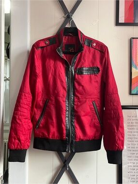 G by Guess Red Bomber Jacket with Black Trim